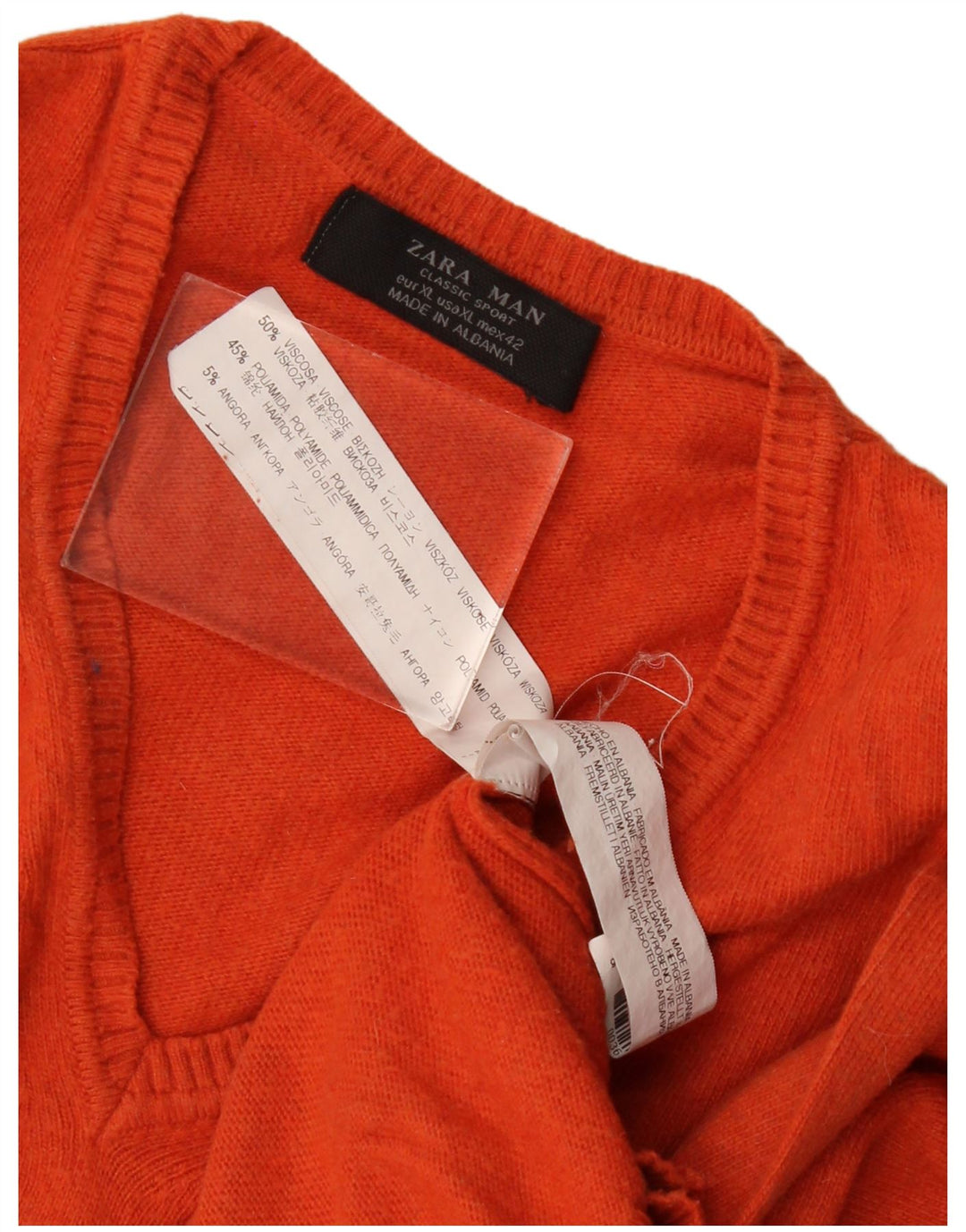 Męski sweter Zara z dekoltem w kształcie litery V, XL, pomarańczowa wiskoza