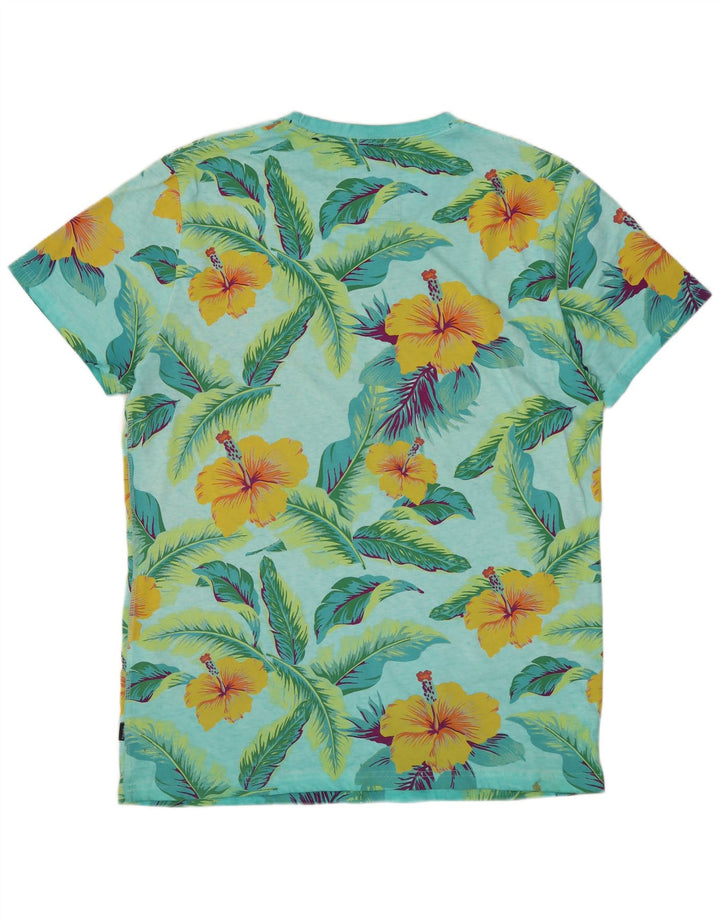 SUPERDRY Męski T-shirt z grafiką, top XL, niebieska bawełna w kwiaty