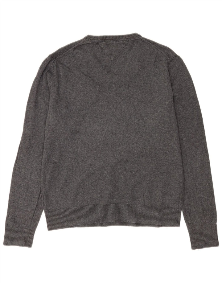 Męski sweter Tommy Hilfiger z dekoltem w kształcie litery V, duży, szary, bawełniany