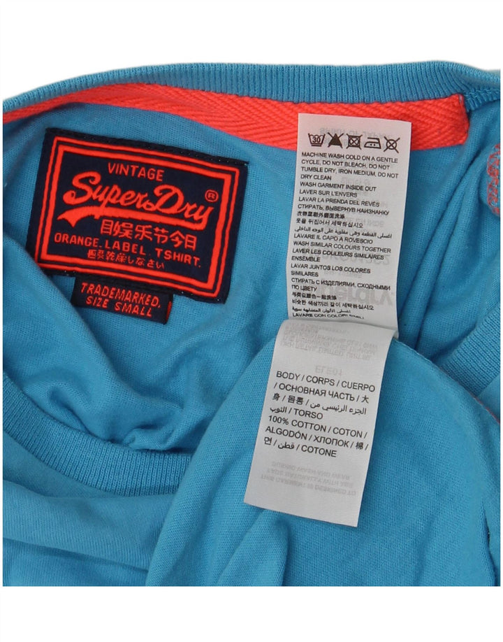 SUPERDRY Męski T-shirt Top Mały Niebieski Bawełniany