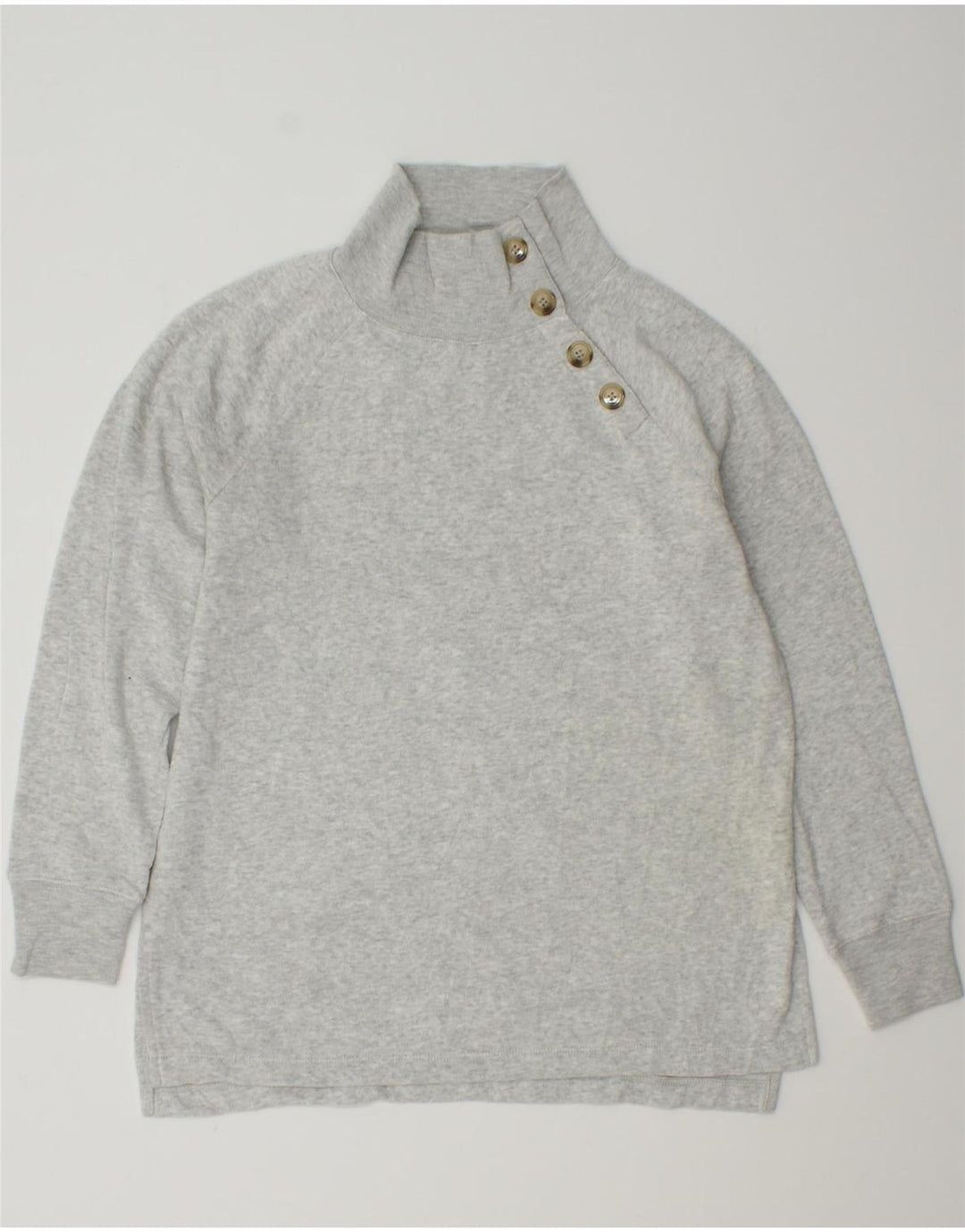 J. CREW Womens Oversized Button Neck Sweatshirt Jumper UK 6 XS Grey Cotton Vintage J. Crew and Second-Hand J. Crew from Messina Hembry 