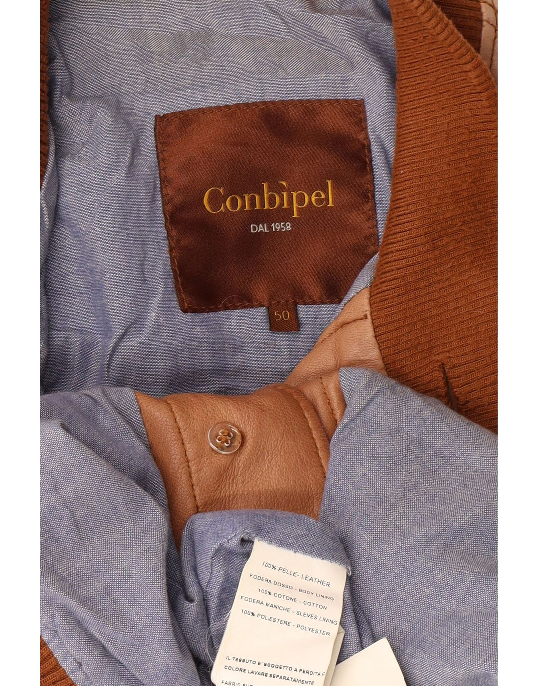 CONBIPEL Mens Leather Jacket IT 50 Large Brown Leather