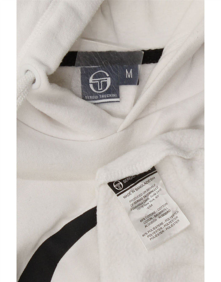 Męski sweter z kapturem i grafiką Sergio Tacchini, średniej wielkości biała bawełna