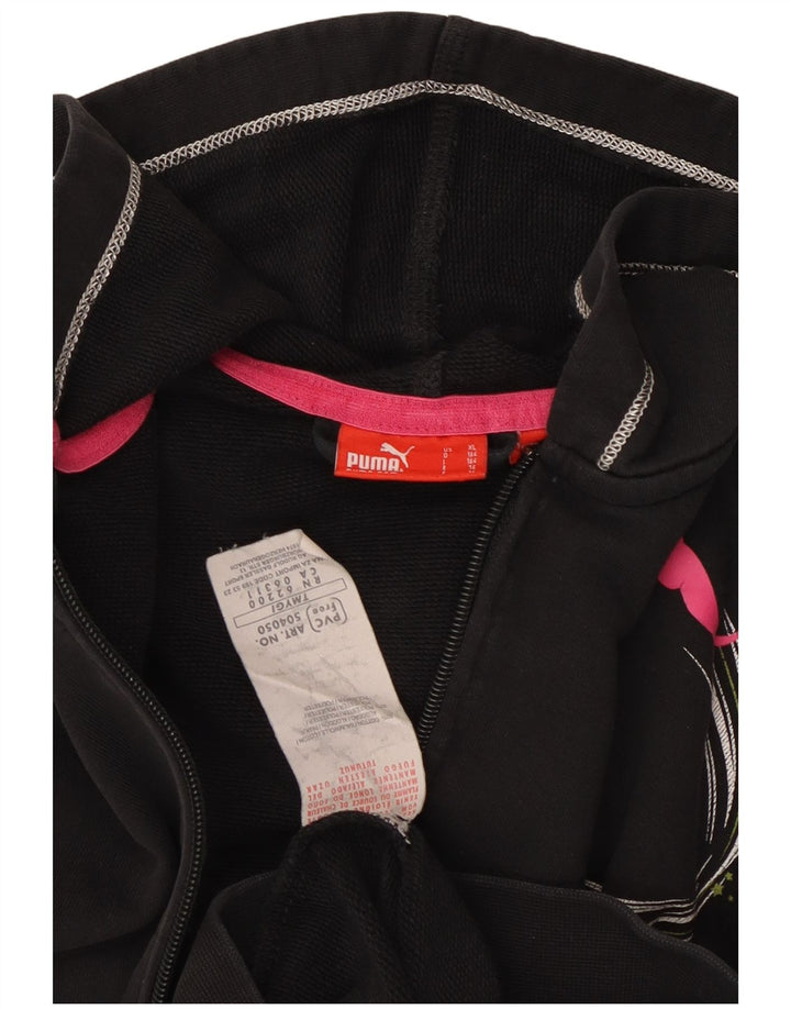 Dziewczęcy sweter z kapturem i grafiką PUMA, zapinany na zamek, 13-14 lat, czarna bawełna