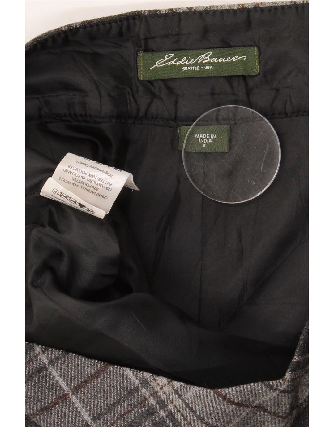 EDDIE BAUER Damska spódnica mini US 8 Medium W32 Szara wełniana krata