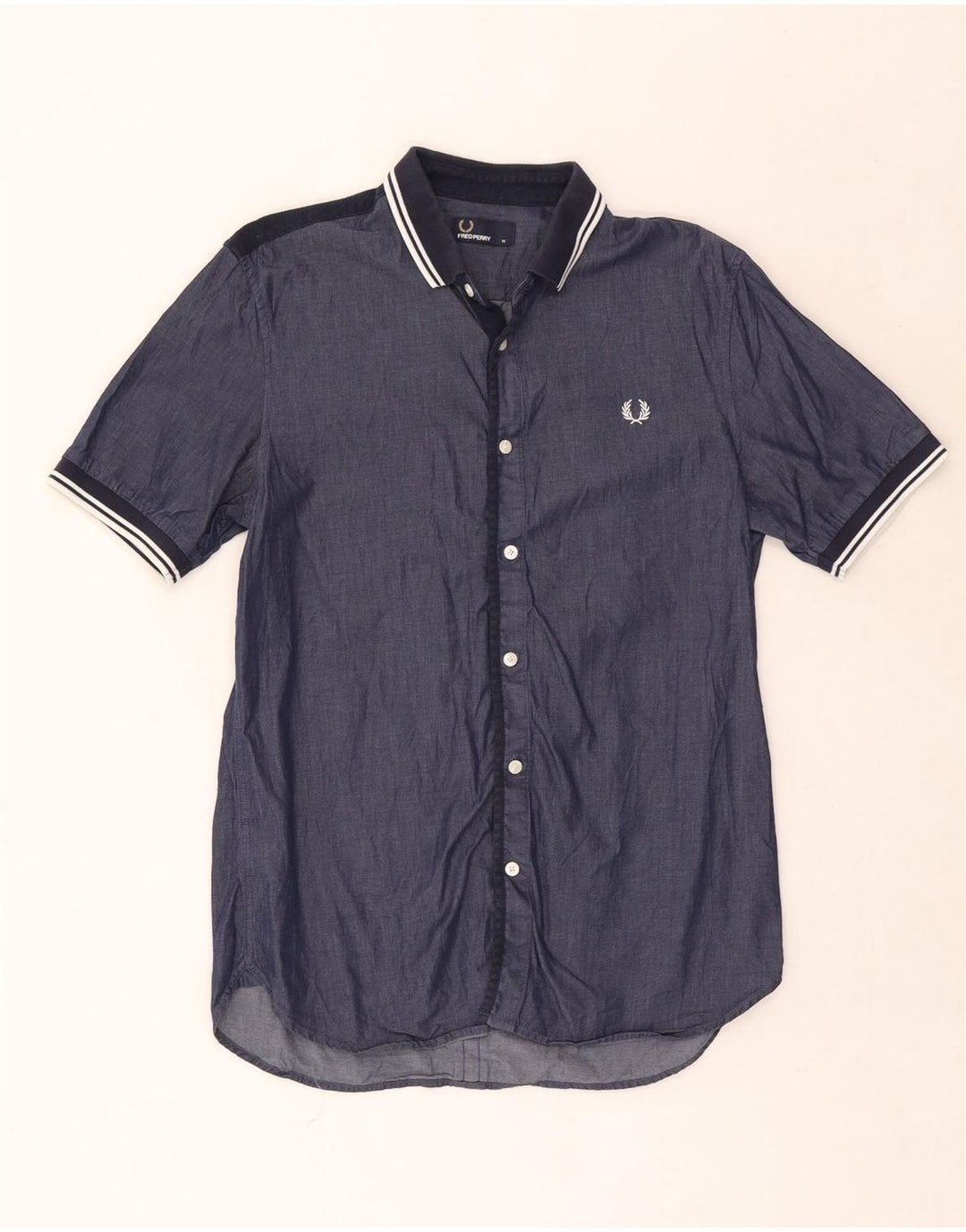 Męska koszula z krótkim rękawem Fred Perry, średnia, granatowa, bawełniana w paski