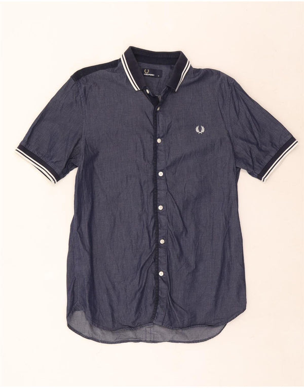 Męska koszula z krótkim rękawem Fred Perry, średnia, granatowa, bawełniana w paski