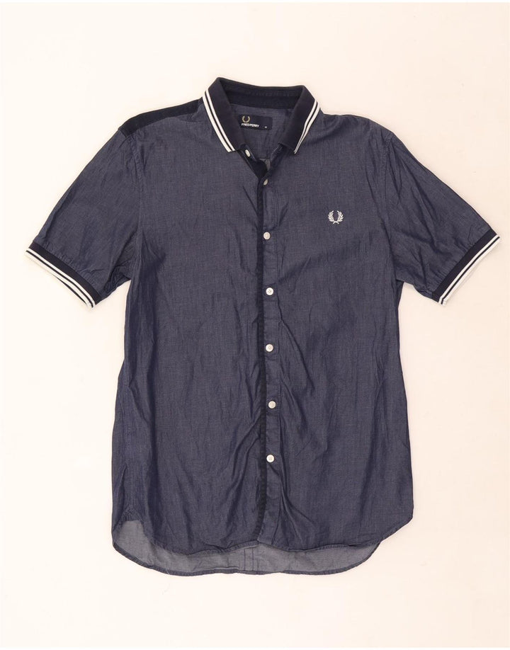 Męska koszula z krótkim rękawem Fred Perry, średnia, granatowa, bawełniana w paski