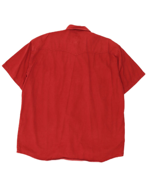 Vintage męska koszula dżinsowa z krótkim rękawem XL, bordowa bawełna