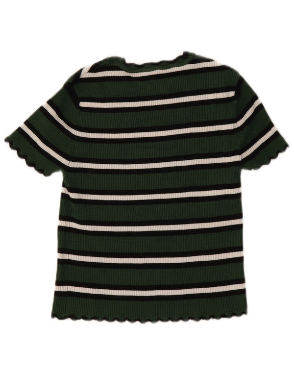 Damski T-shirt Zara Crop Top UK 8 Small Green Striped Wiskoza