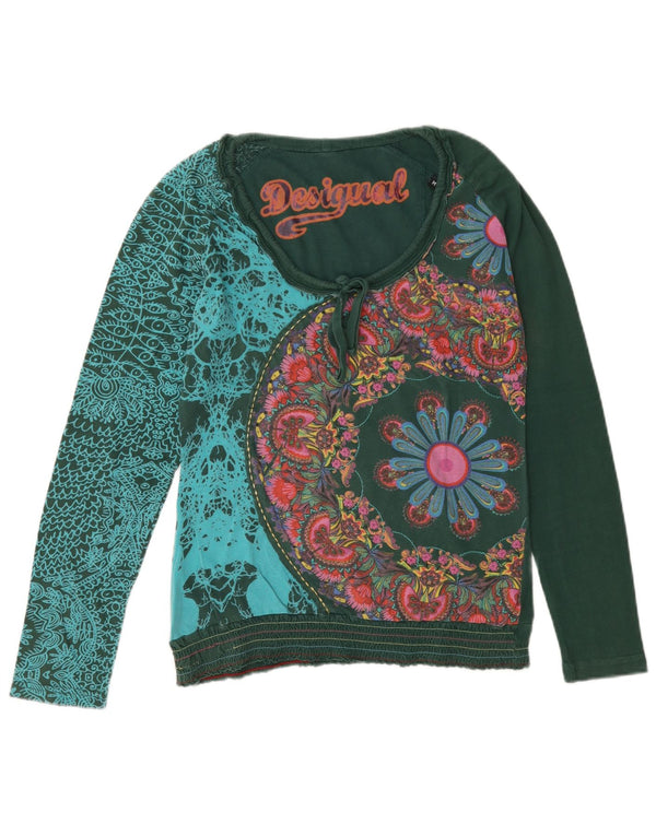 Damski graficzny top Desigual z długim rękawem UK 14 w kolorze średnio-zielonym w kwiaty