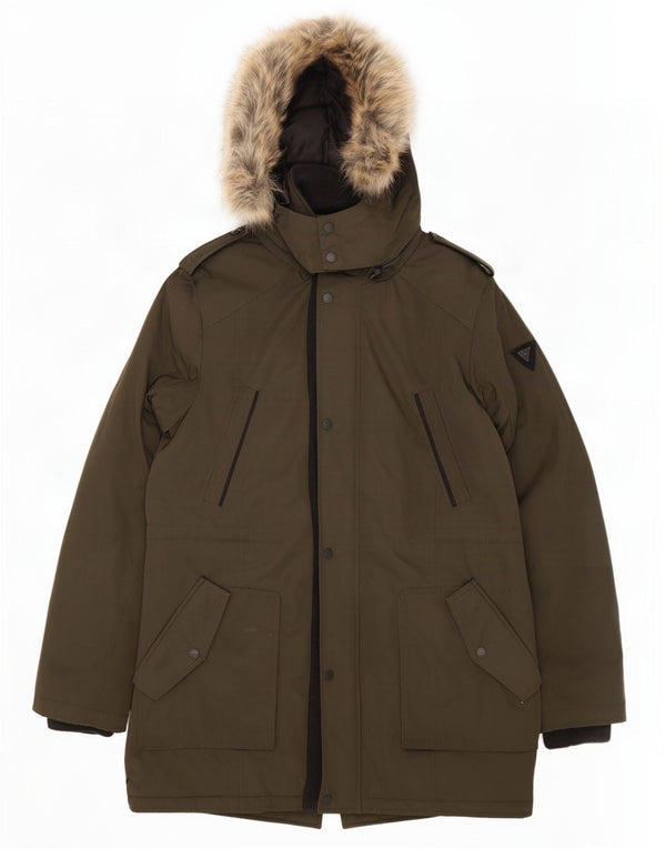 Męska kurtka wojskowa typu parka z kapturem Guess UK 40, duża, khaki, poliester