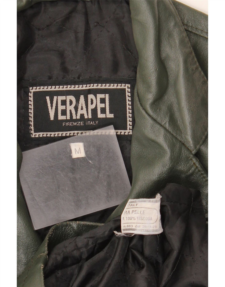 Vintage damski płaszcz skórzany UK 14, średnia skóra khaki