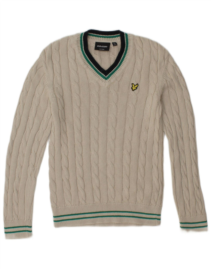 Sweter chłopięcy Lyle & Scott z dekoltem w kształcie litery V, 9-10 lat, biała bawełna