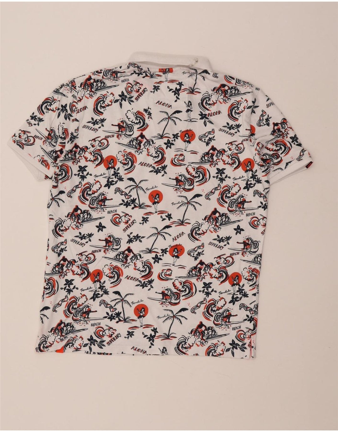 Męska hawajska koszulka polo Superdry XL, biała, bawełniana