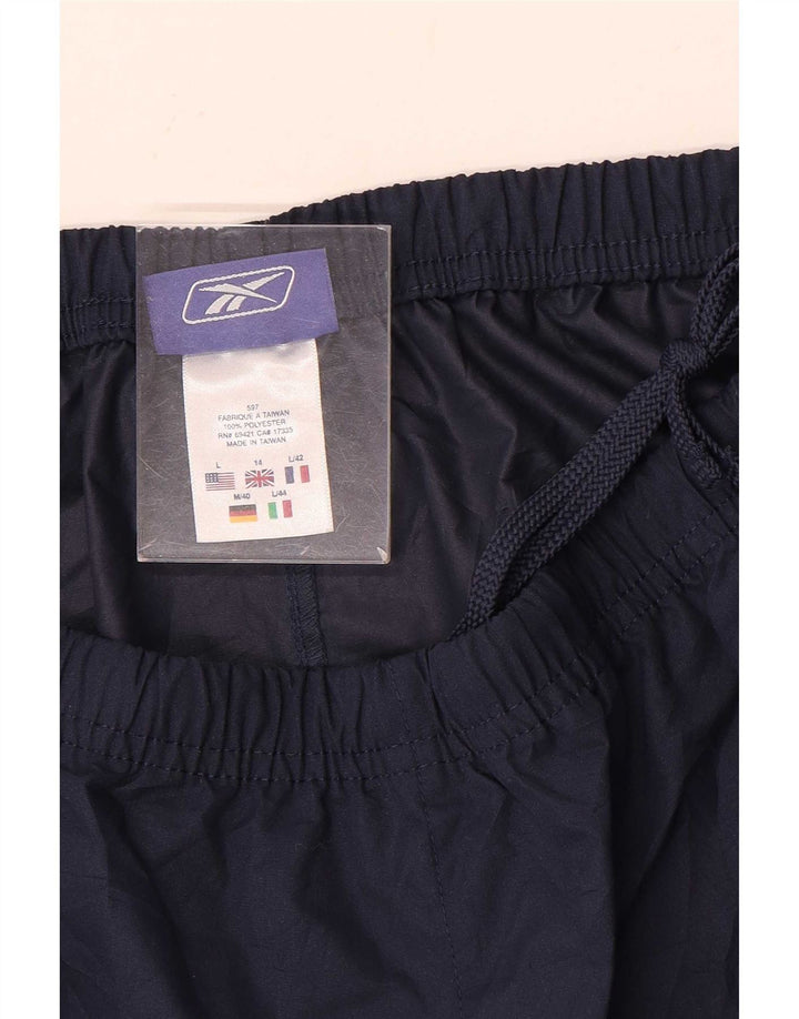 Damskie spodnie dresowe Reebok UK 14, duże, granatowe, poliestrowe