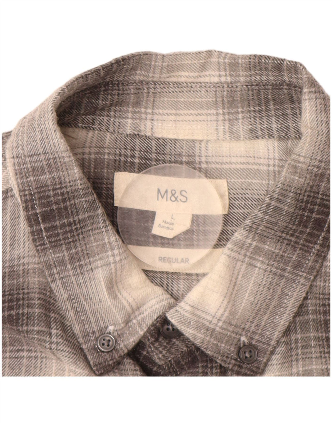 MARKS & SPENCER Męska koszula flanelowa o regularnym kroju, duża, szara, bawełniana w kratę