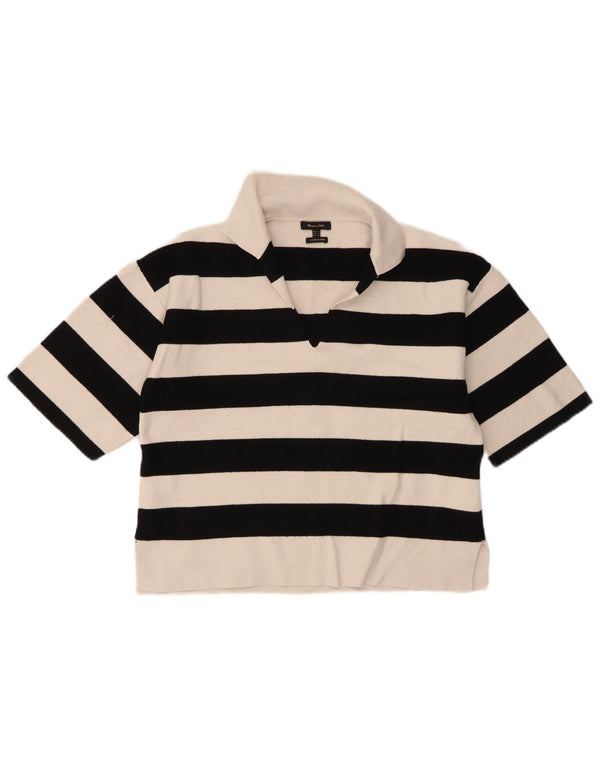 Damska koszulka polo oversize Massimo Dutti Crop UK 10 w małe białe paski