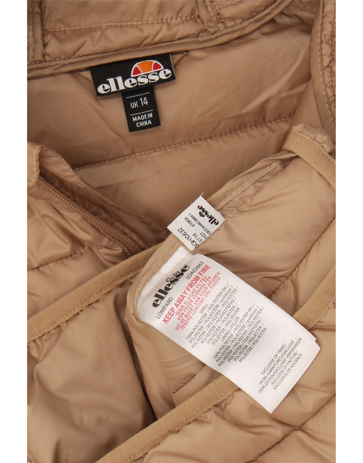 ELLESSE Womens Hooded Padded Jacket UK 14 Large Beige Polyester Vintage Ellesse and Second-Hand Ellesse from Messina Hembry 