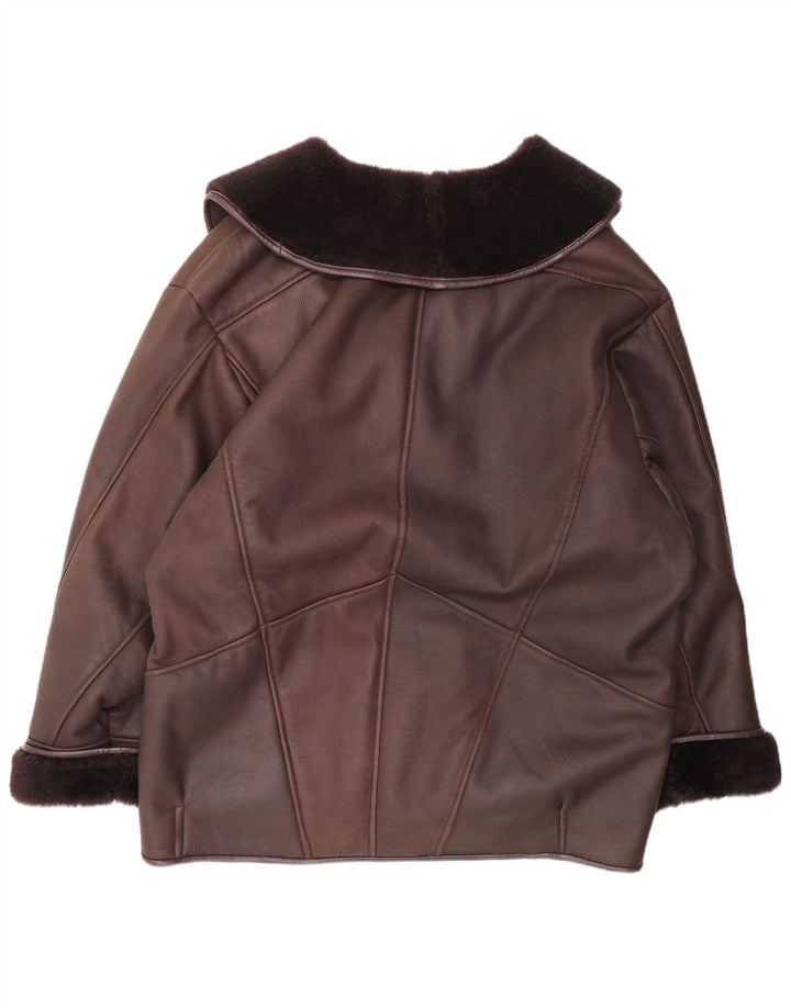 Vintage damska kurtka shearling UK 22 3XL bordowa