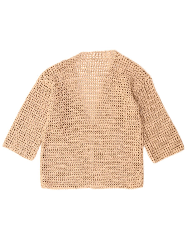 Vintage damski sweter szydełkowy z rękawem 3/4 UK 8 Small Beige