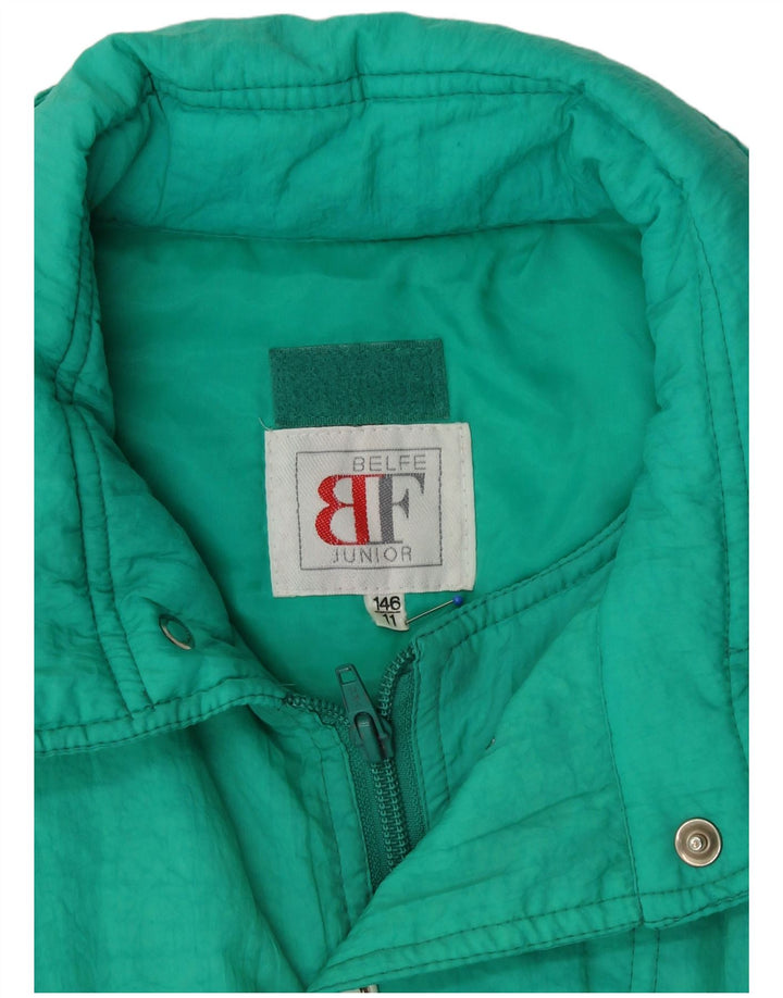 Dziewczęca, oversize'owa kurtka narciarska Belfe z grafiką 10-11 lat, zielona poliamid, lata 80