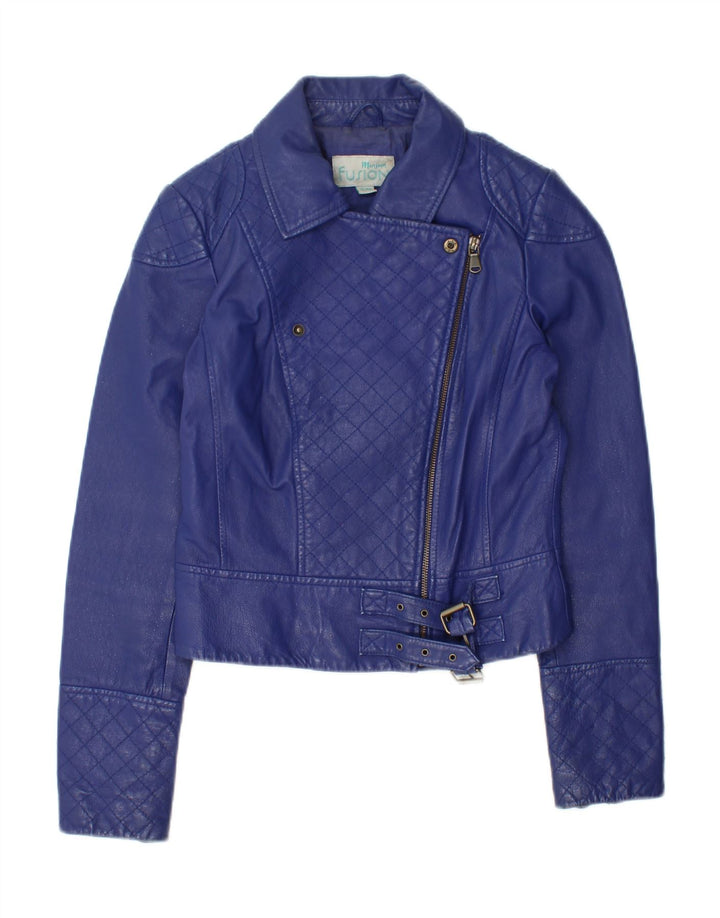 MONSOON Womens Leather Jacket UK 10 Small Blue Leather Vintage Monsoon and Second-Hand Monsoon from Messina Hembry 