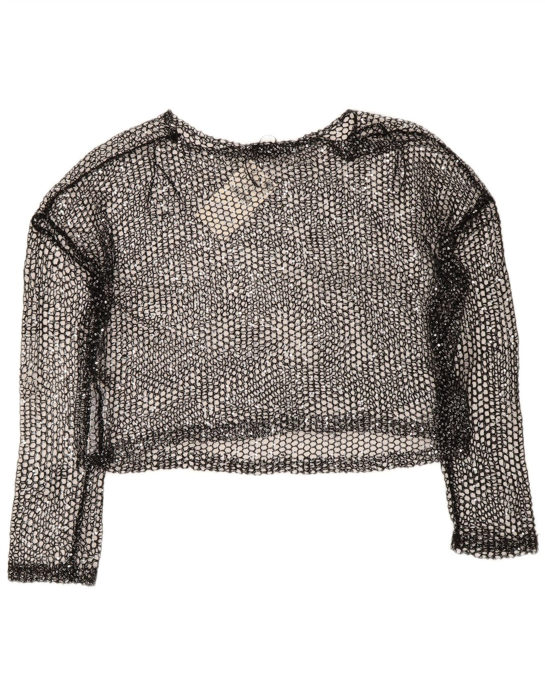 Damski, oversize'owy, szydełkowy top Zara UK 14, duży, czarny poliester