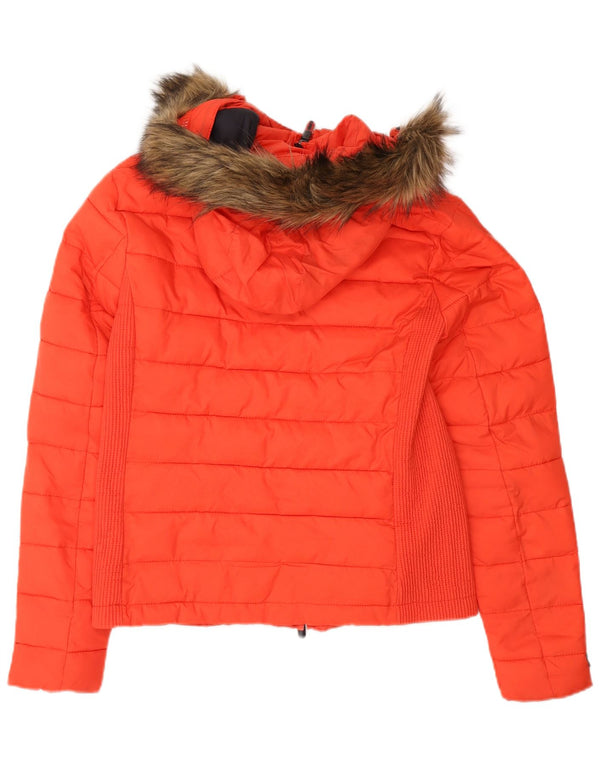 SUPERDRY Womens Hooded Padded Jacket UK 14 Large Orange Nylon