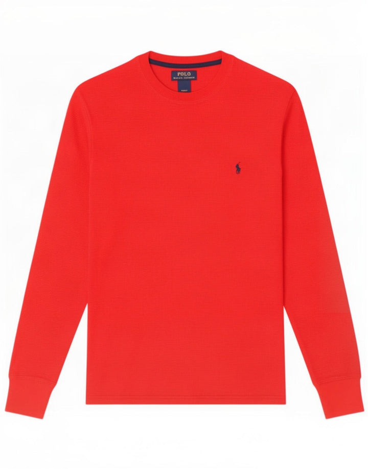 Polo Ralph Lauren Męski regularny top z długim rękawem, mały, czerwony, bawełniany
