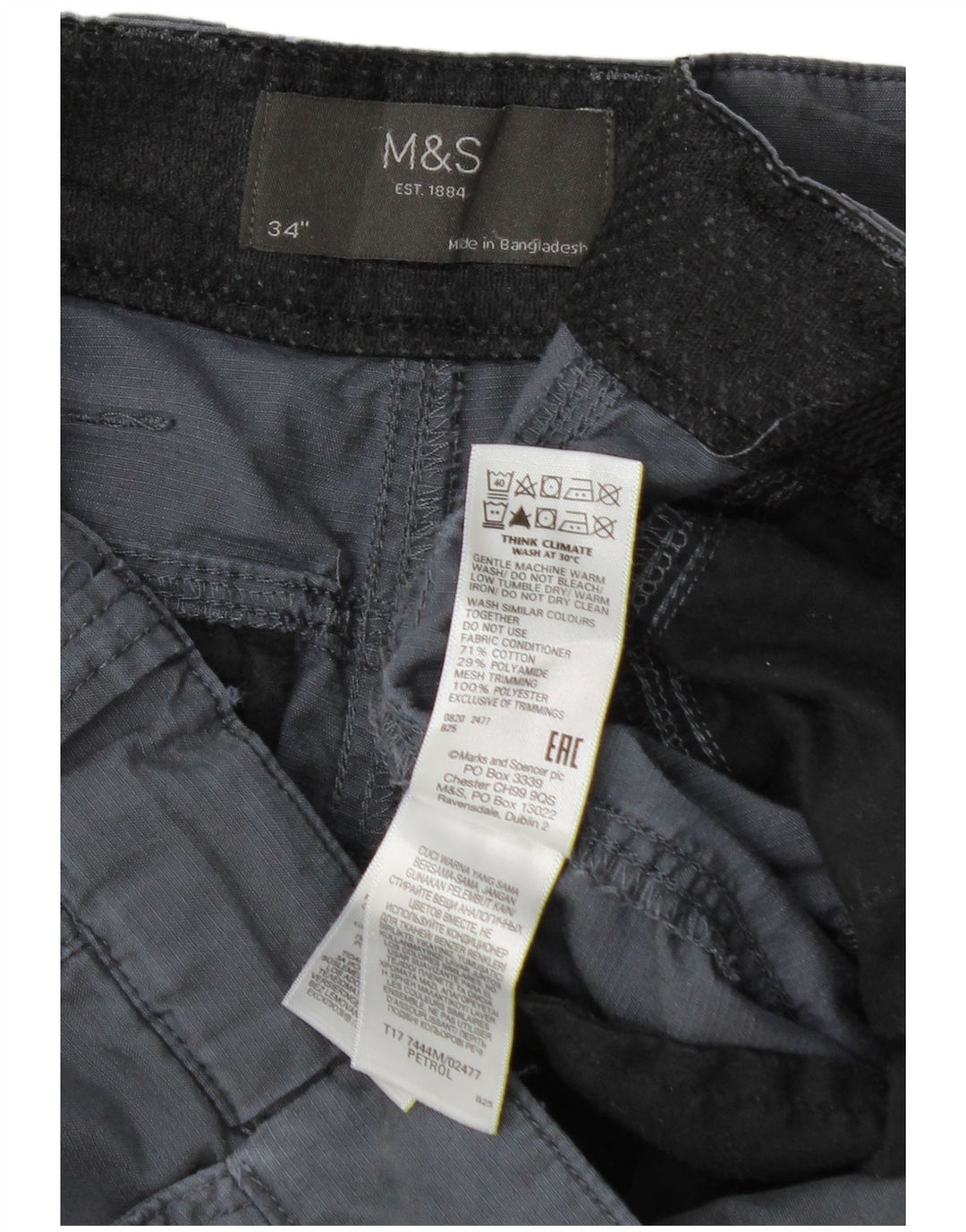 Męskie spodenki cargo Marks & Spencer W34, duże, szare, bawełniane