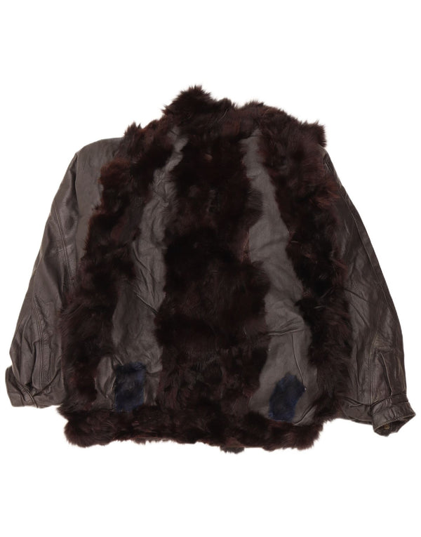 Vintage damska kurtka skórzana z futrem UK 14, średnia czarna