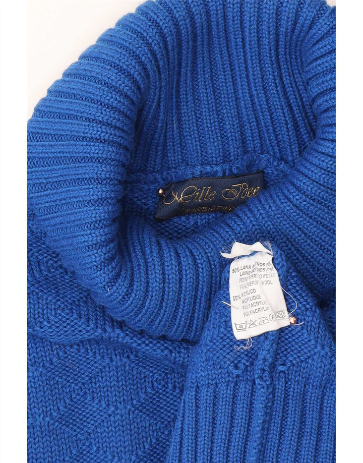 Sweter damski w stylu vintage z wywijanym dekoltem UK 14 Średni niebieski wełniany