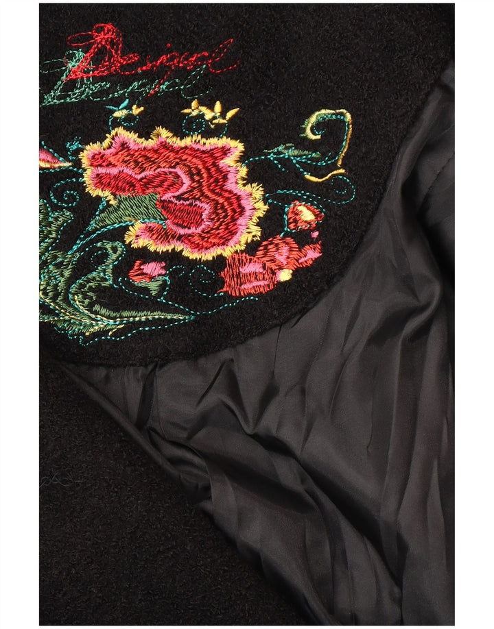 Desigual damski płaszcz graficzny UK 10, mały, czarny w kwiaty