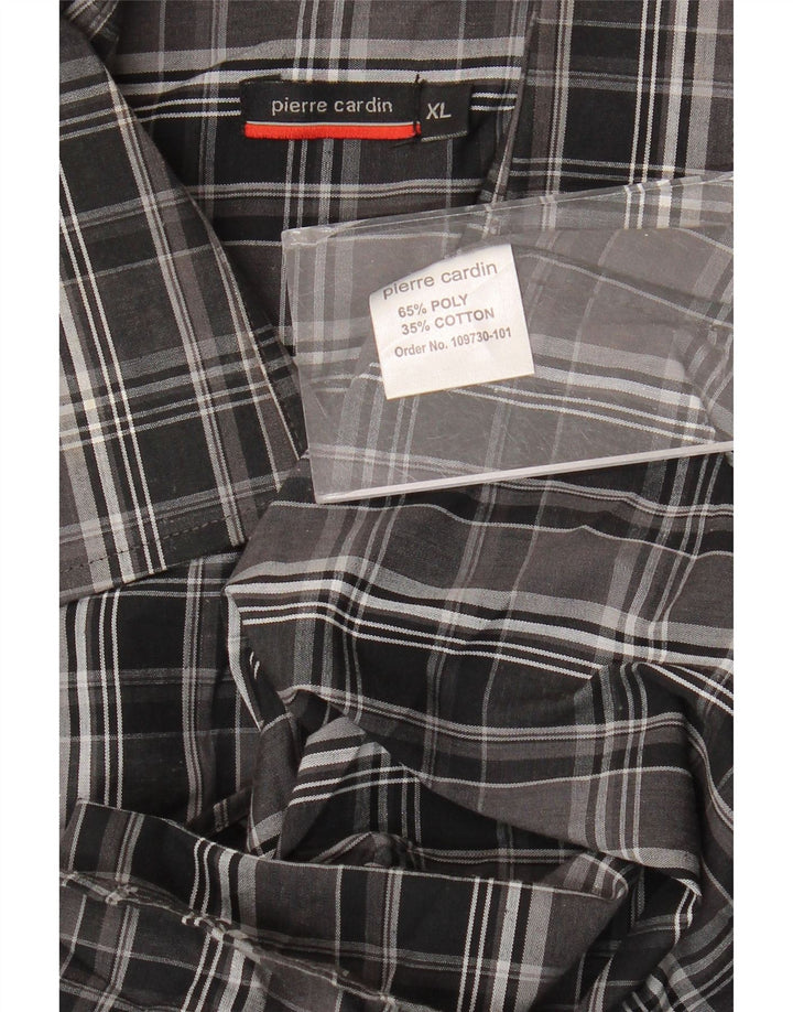 Męska koszula z krótkim rękawem Pierre Cardin XL w czarną kratkę, poliester