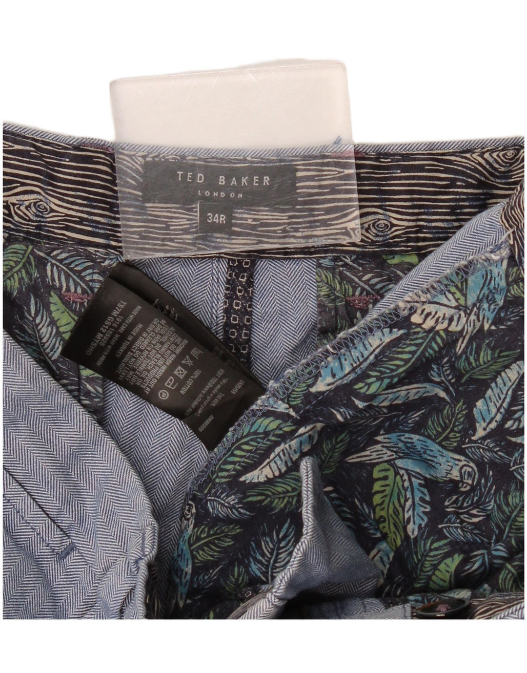 Męskie spodenki chino Ted Baker W34, duże, niebieskie, bawełniane w jodełkę