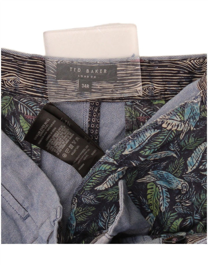 Męskie spodenki chino Ted Baker W34, duże, niebieskie, bawełniane w jodełkę