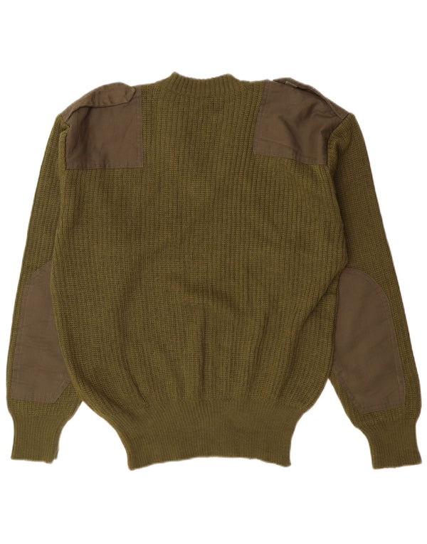 Męski sweter w stylu vintage, z dekoltem w szpic, w małych blokach kolorów khaki