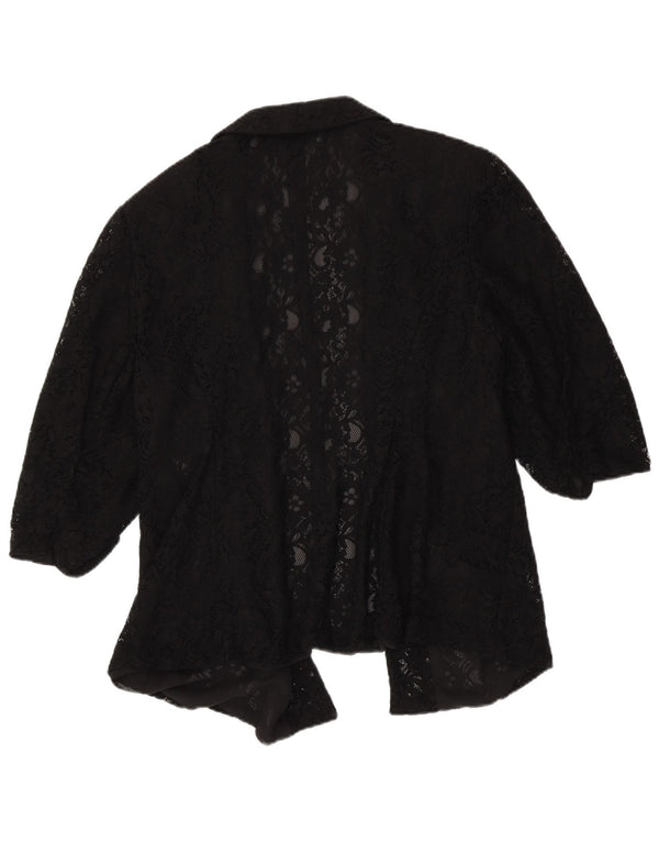 Marks & Spencer Damski koronkowy kardigan z rękawem 3/4, UK 20 2XL, czarny w kwiaty