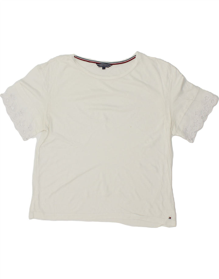 TOMMY HILFIGER Womens T-Shirt Top UK 14 Medium White Vintage Tommy Hilfiger and Second-Hand Tommy Hilfiger from Messina Hembry 