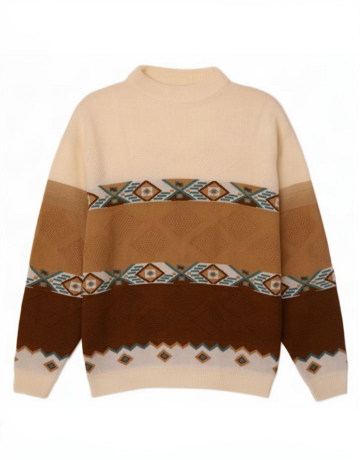 Vintage męski sweter z golfem XL, wielobarwny, geometryczny
