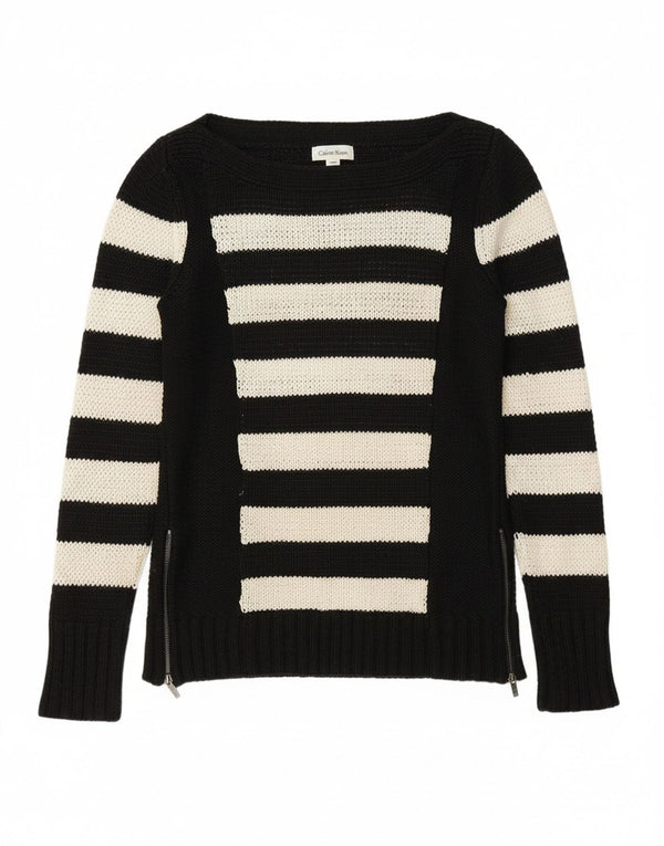 CALVIN KLEIN Womens Boat Neck Jumper Sweater UK 10 Small Black Striped