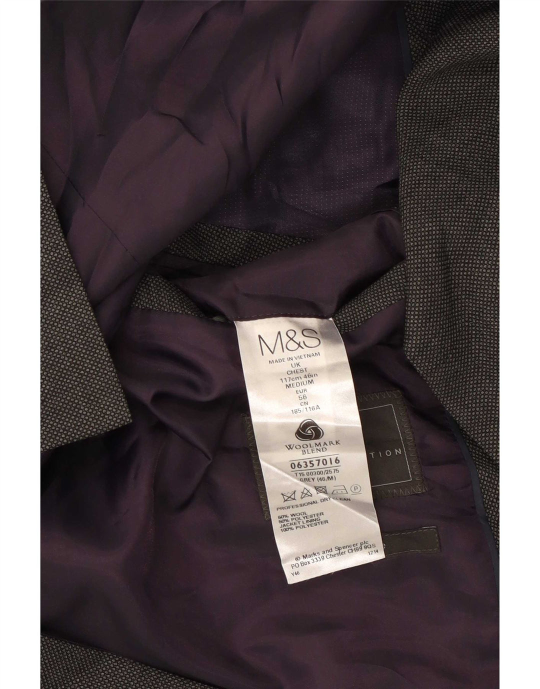 Marks & Spencer Męska marynarka zapinana na 2 guziki, UK 46 XL, szara wełna