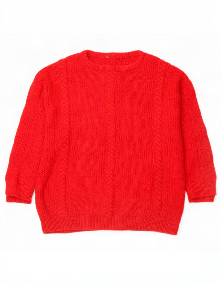 Sweter damski w stylu vintage z okrągłym dekoltem UK 16, duży czerwony