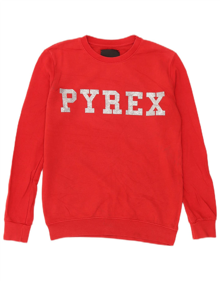 Damska bluza oversize Pyrex z grafiką, UK 10, mała, czerwona bawełna