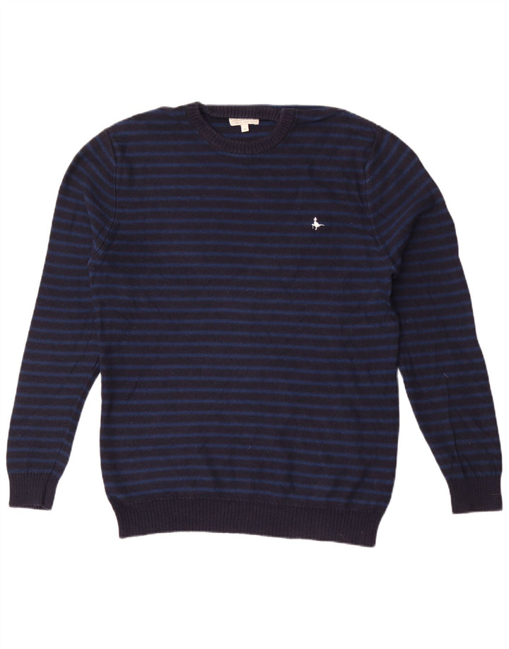 Jack Wills Męski sweter z okrągłym dekoltem, bawełniany, w średnim kolorze granatowym w paski