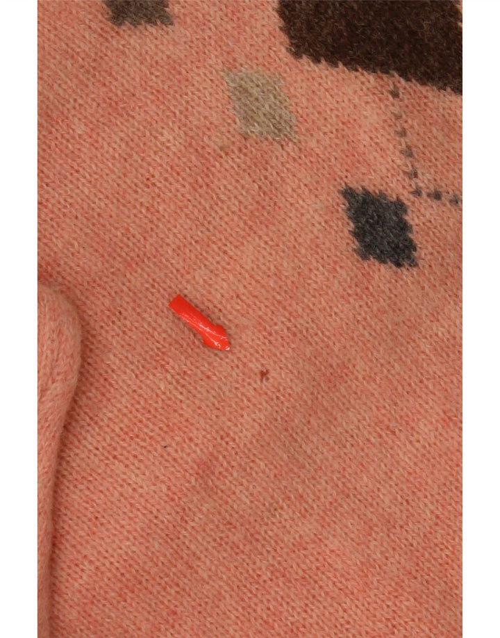 Vintage męski sweter z dekoltem w kształcie litery V, duży pomarańczowy Argyle/diament