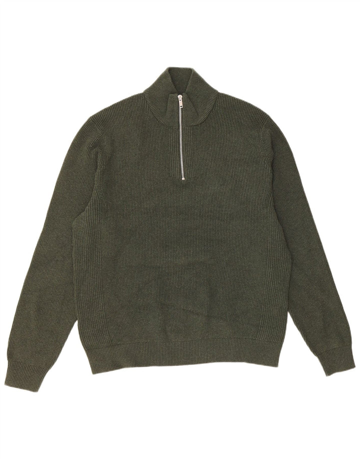 MARKS & SPENCER Womens Zip Neck Jumper Sweater UK 20 2XL Khaki Polyester