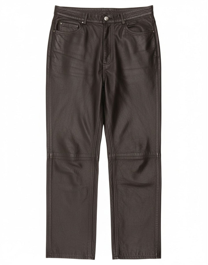 Vintage damskie proste skórzane spodnie IT 46 duże W34 L30 czarna skóra