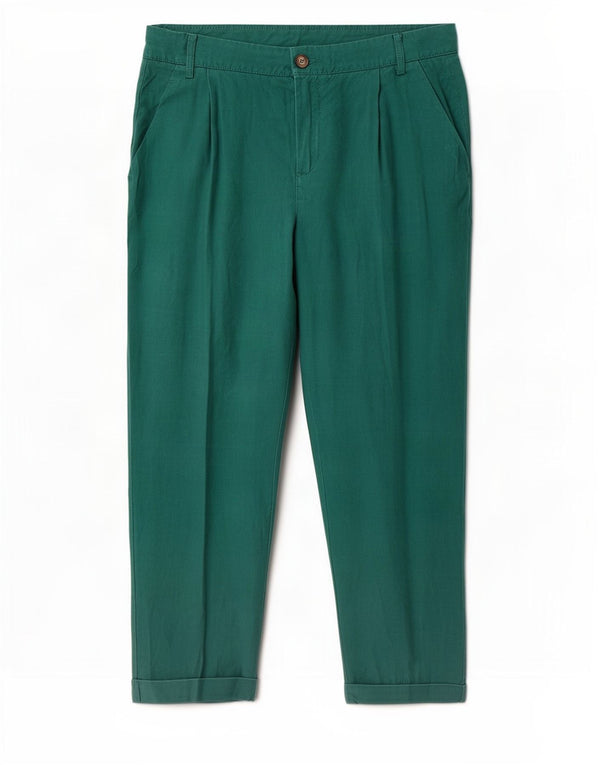 Benetton Womens Tapered Chino Trousers UK 12 Medium W32 L25 Green Linen